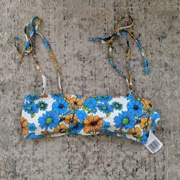  Forever 21 blue and white floral swim bikini top - Picture 3 of 4